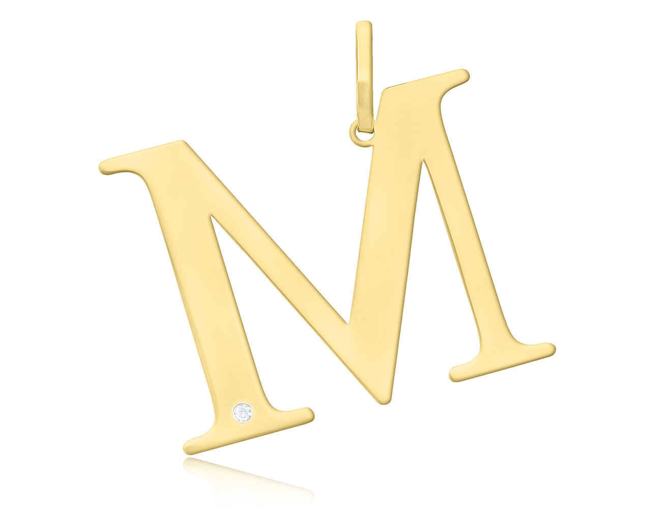 Złota literka M z brylantem duża pr.585