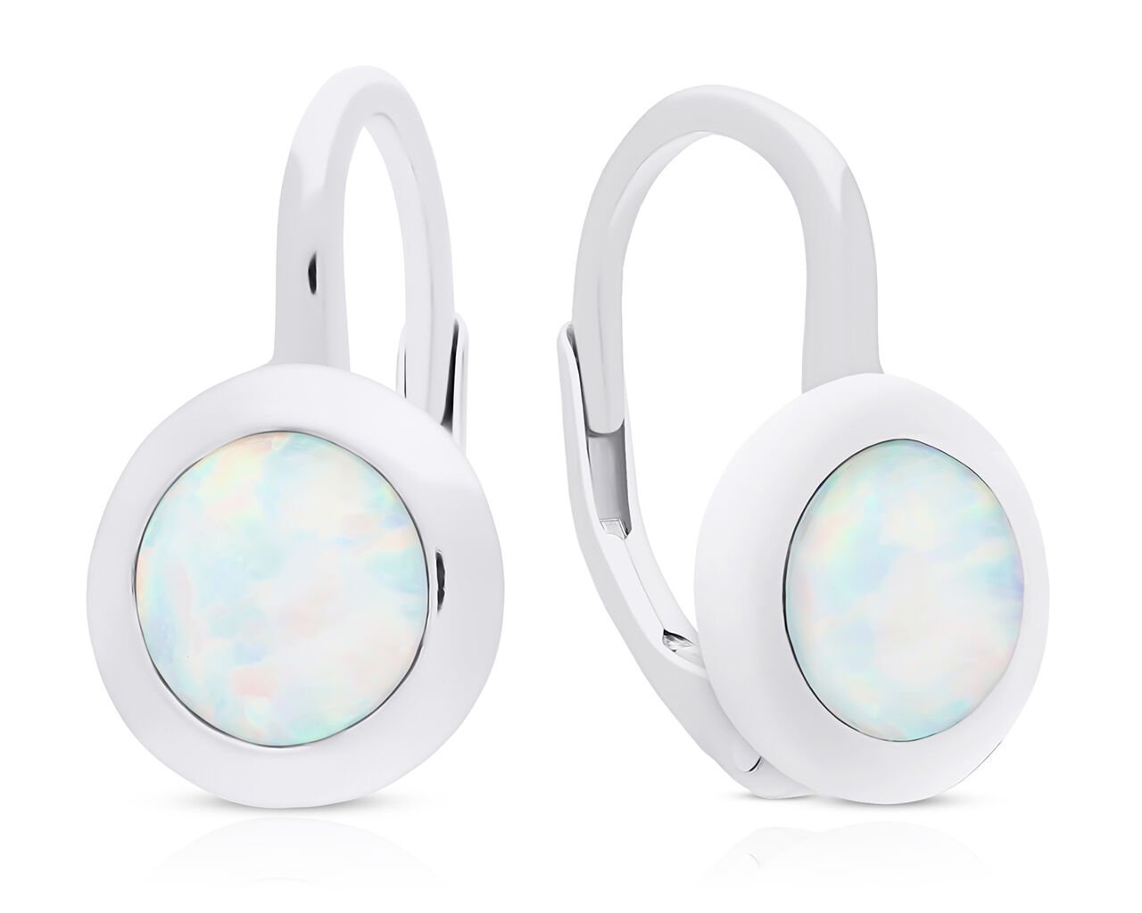 Kolczyki srebrne z białym opalem okrągłe pr.925