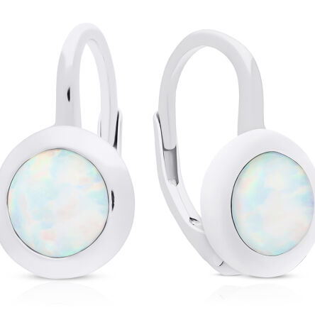 Kolczyki srebrne z białym opalem okrągłe pr.925