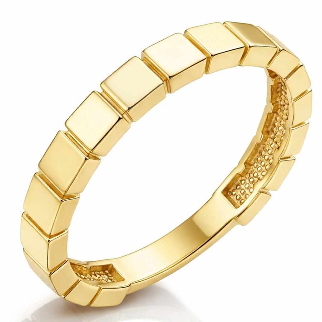 Złoty pierścionek z motywem ogniw nowoczesny