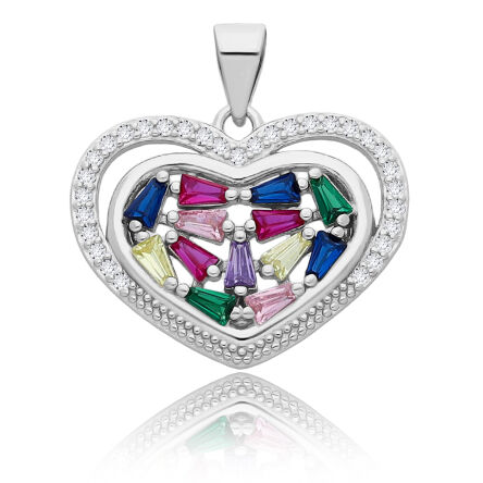 Zawieszka srebrna serce z kolorowymi kamieniami