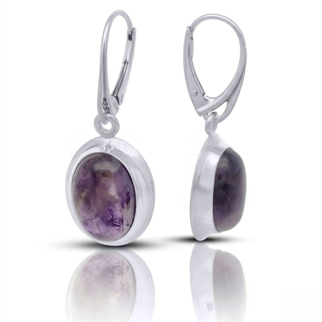 Kolczyki srebrne 925 owalne z ametystem