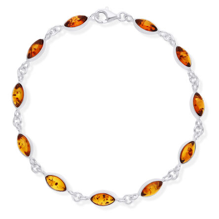 Bransoletka srebrna z bursztynami naturalnymi