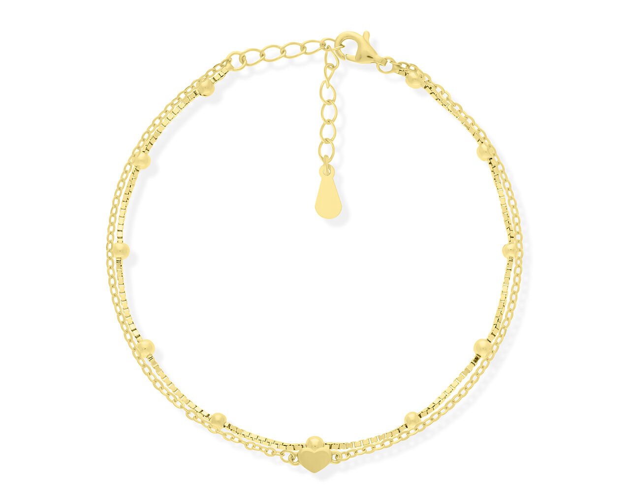 Bransoletka srebrna pozłacana podwójna z sercem