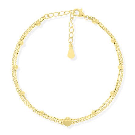 Bransoletka srebrna pozłacana podwójna z sercem