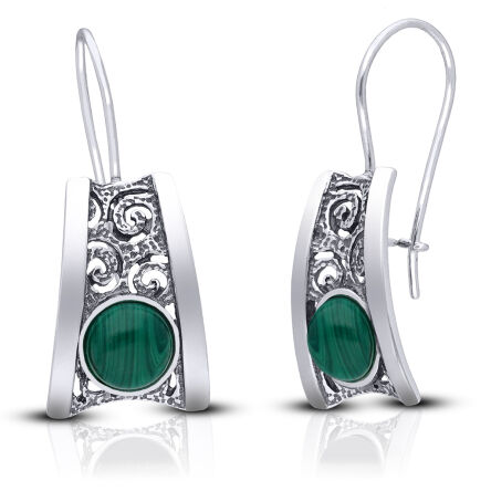 Kolczyki srebrne wiszące z malachitem