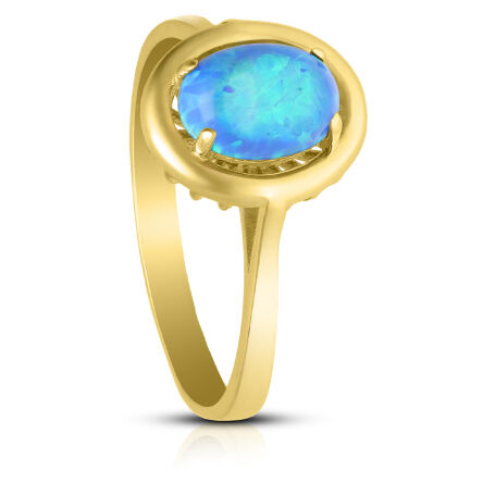 Złoty pierścionek 585 z niebieskim opalem