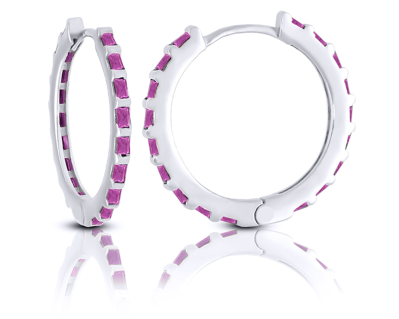 Srebrne kolczyki kółka damskie różowe cyrkonie