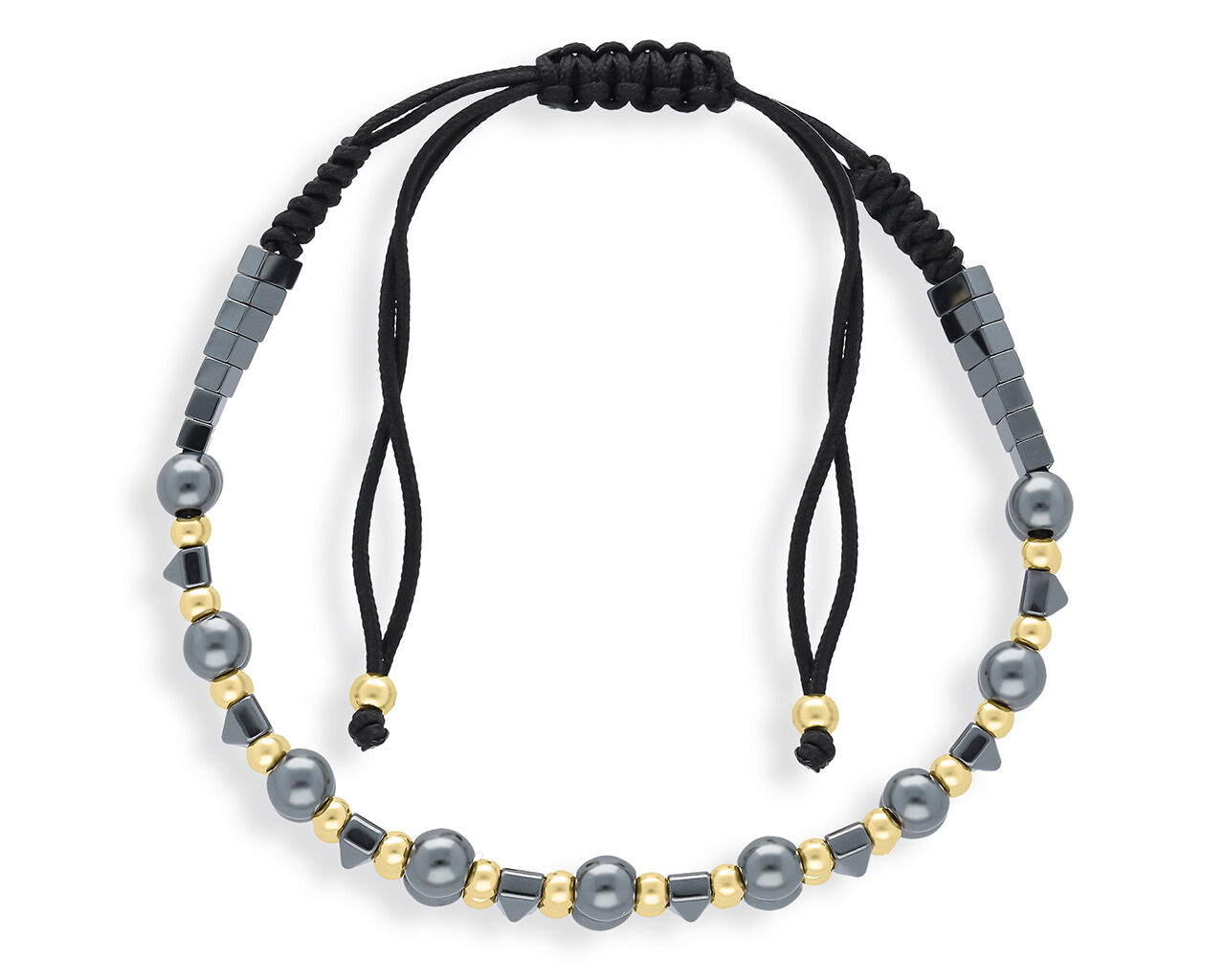 Bransoletka z hematytami złote kulki na sznurku