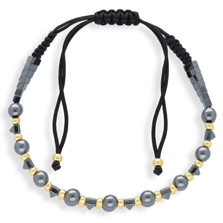 Bransoletka z hematytami złote kulki na sznurku