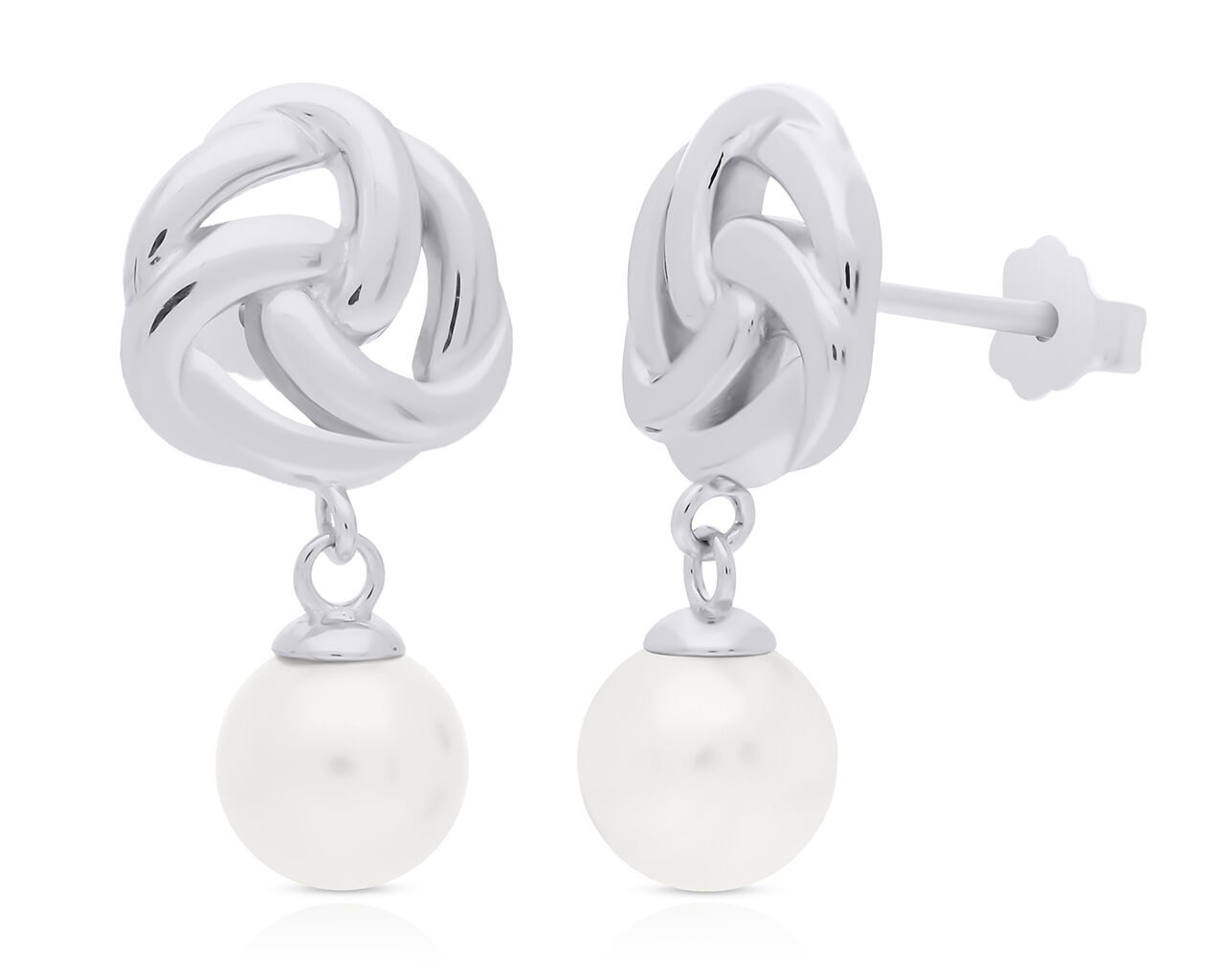 Kolczyki srebrne z perłą wiszące sztyfty pr.925