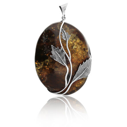 Zawieszka srebrna z bursztynem duża pr.925