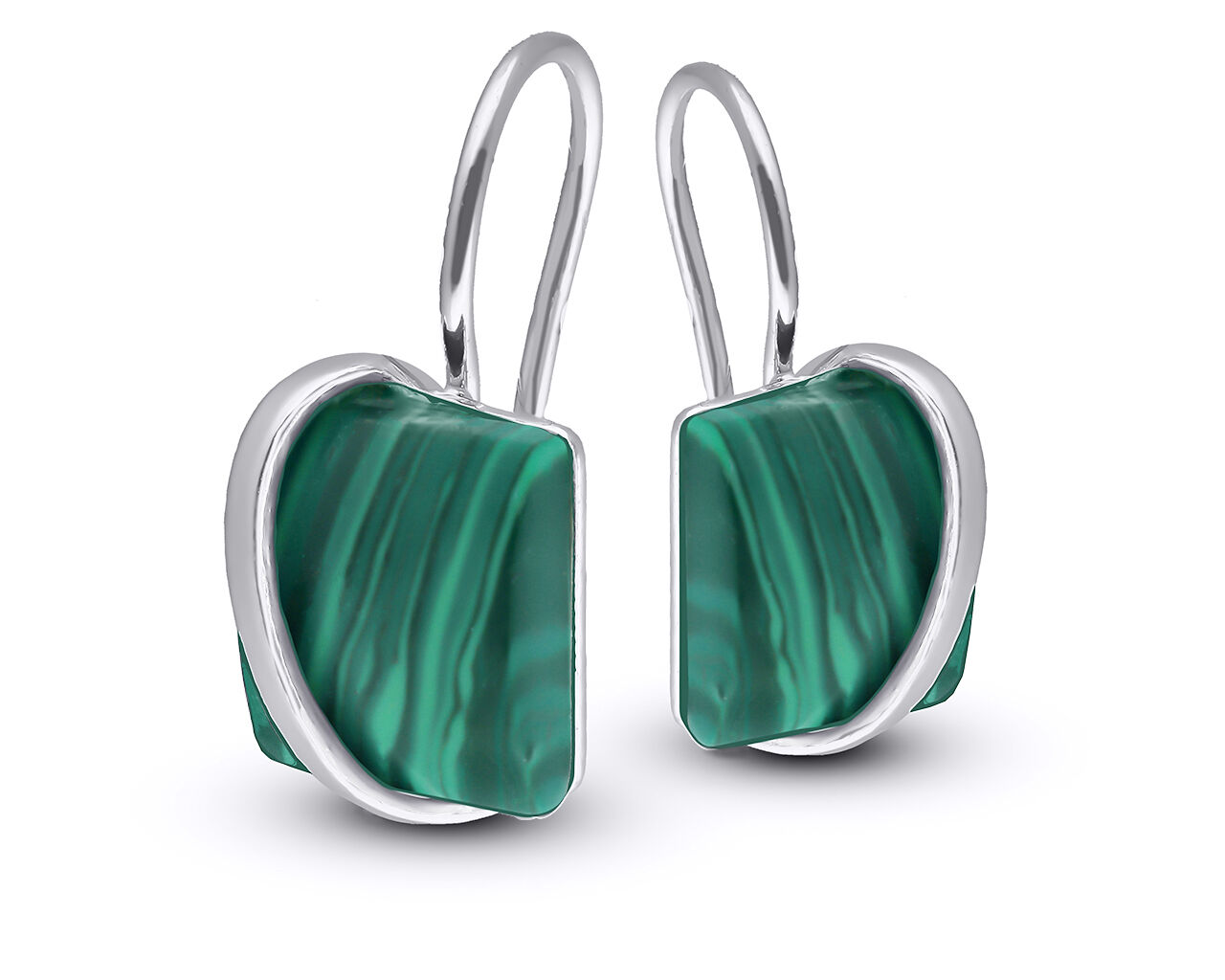 Kolczyki srebrne wiszące z zielonym malachitem