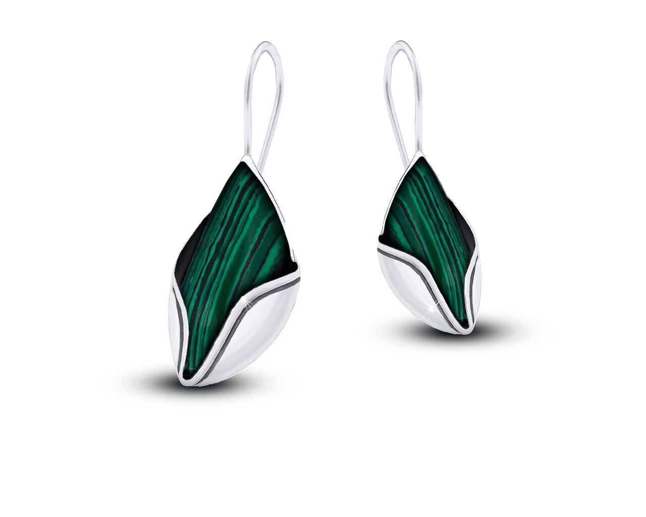 Kolczyki srebrne wiszące z zielonym malachitem