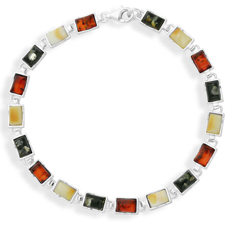 Srebrna bransoletka damska z bursztynem