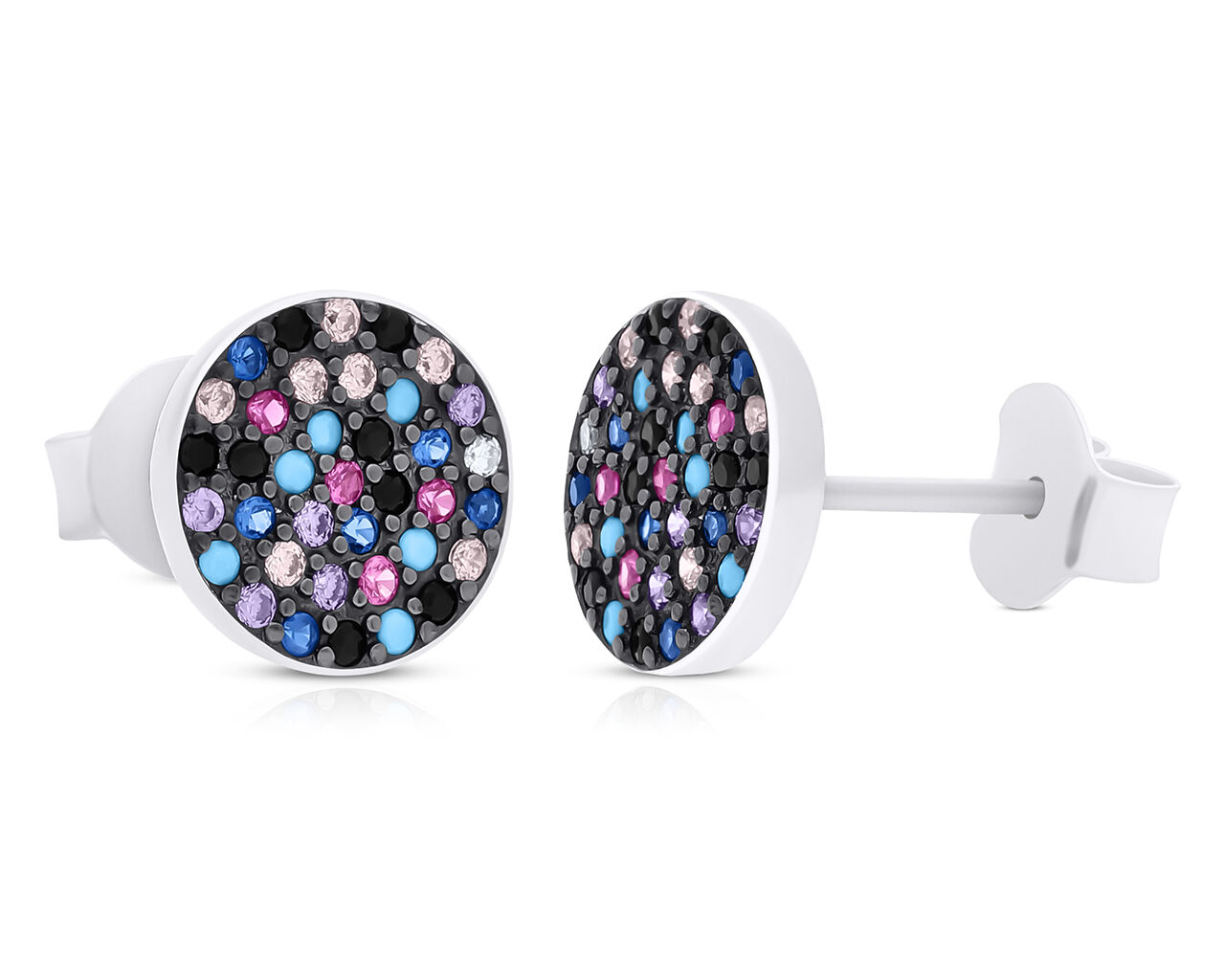 Kolczyki srebrne kolorowe cyrkonie sztyfty pr.925
