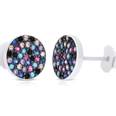 Kolczyki srebrne kolorowe cyrkonie sztyfty pr.925
