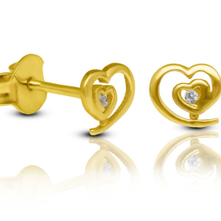 Złote kolczyki sztyfty serduszka z cyrkonią