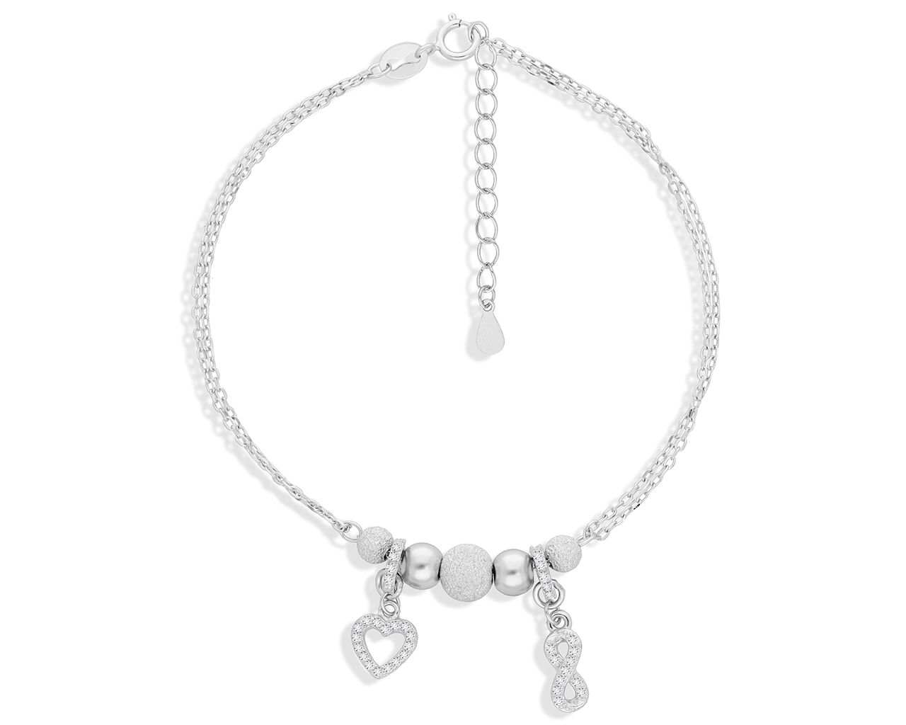 Bransoletka srebrna z wiszącym sercem i infiniti