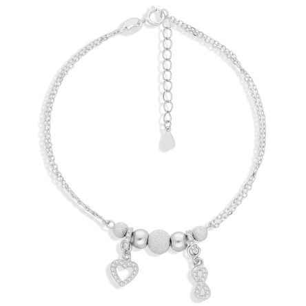 Bransoletka srebrna z wiszącym sercem i infiniti