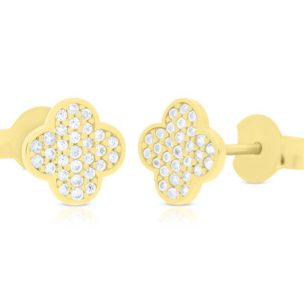 Złote kolczyki koniczyny cyrkonie sztyfty pr.585