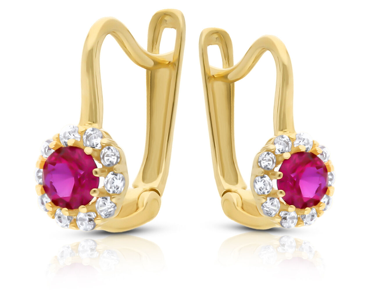 Złote kolczyki dla dziewczynki różowa cyrkonia