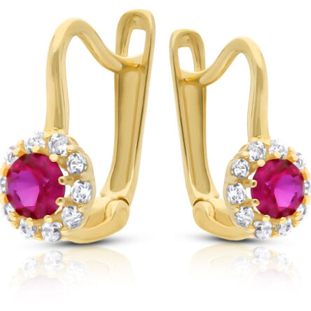 Złote kolczyki dla dziewczynki różowa cyrkonia