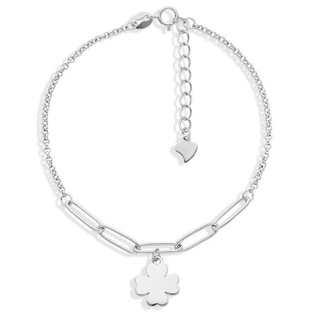 Bransoletka srebrna z gładką koniczynką