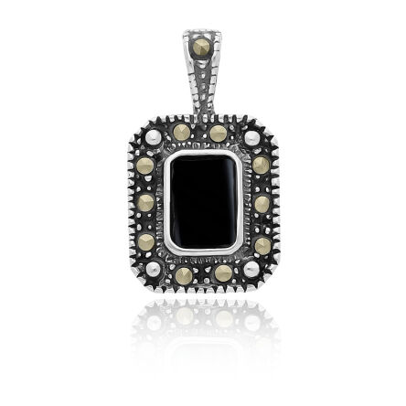 Srebrna zawieszka damska z onyksem i markazytami