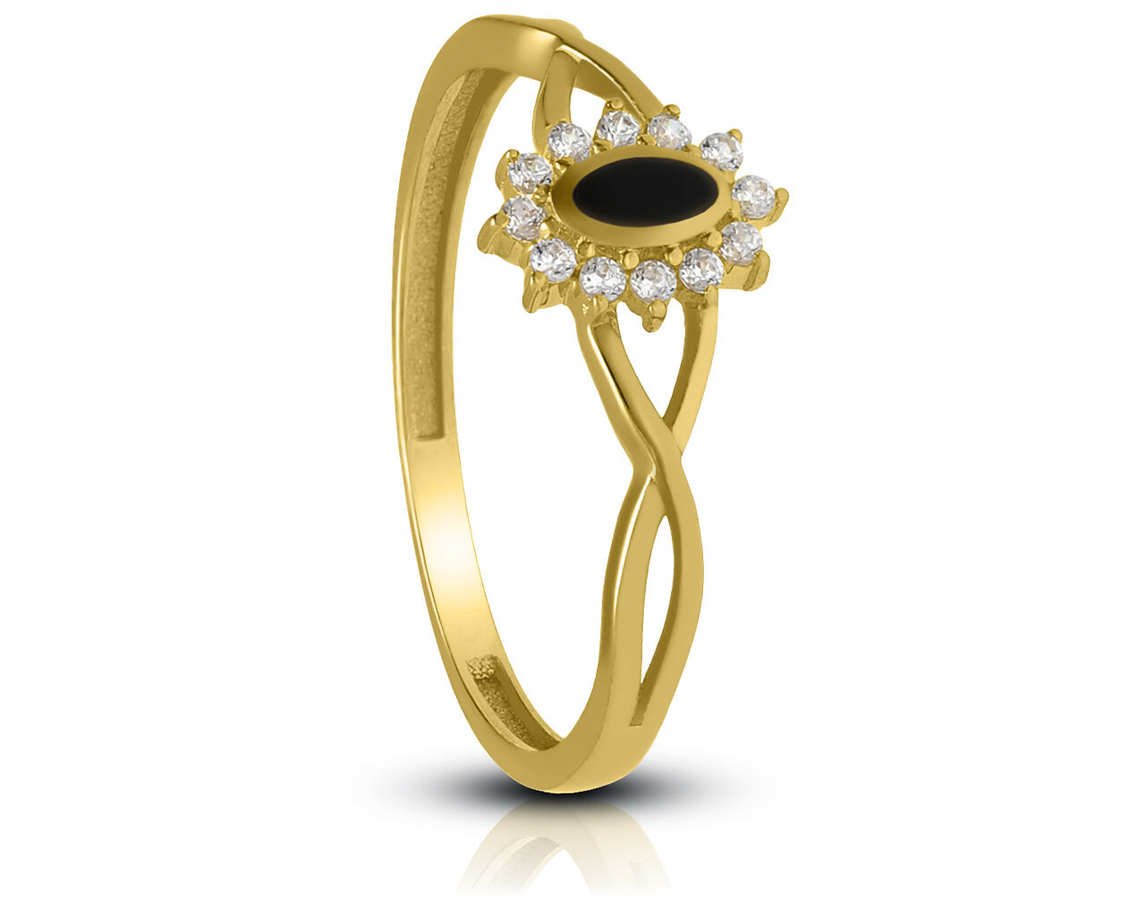 Złoty pierścionek 585 z czarnym kamieniem