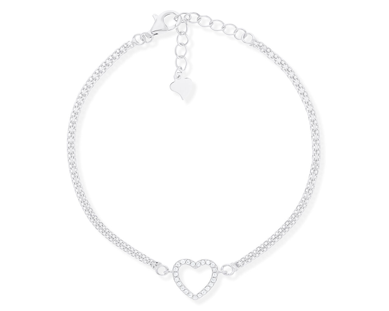 Bransoletka srebrna z sercem ozdobionym cyrkoniami