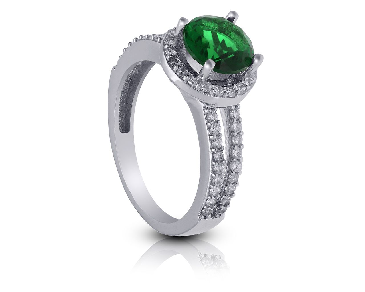 Srebrny pierścionek zielona okrągła cyrkonia