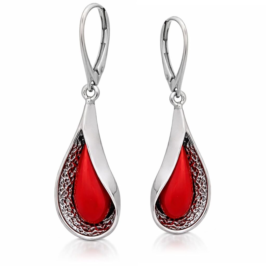 Kolczyki srebrne 925 z koralem wiszące