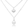 Naszyjnik srebrny z perłą i serduszkiem podwójny - 2