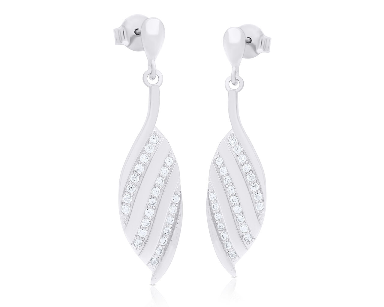 Kolczyki srebrne sztyfty wiszące z cyrkoniami