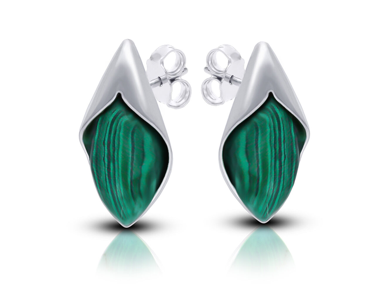 Kolczyki srebrne sztyfty z malachitem