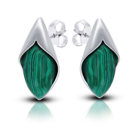 Kolczyki srebrne sztyfty z malachitem