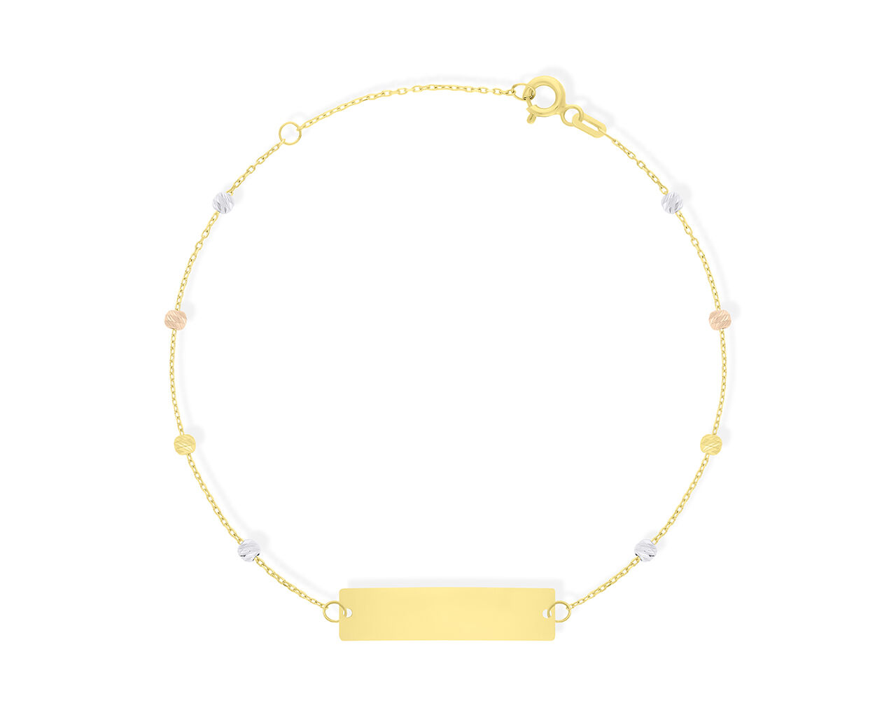 Złota bransoletka blaszka i błyszczące kulki p.585