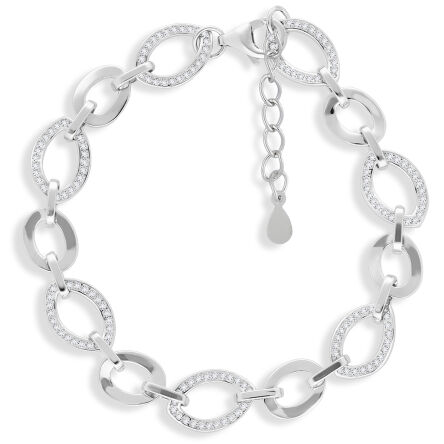 Bransoletka srebrna szeroka z cyrkoniami