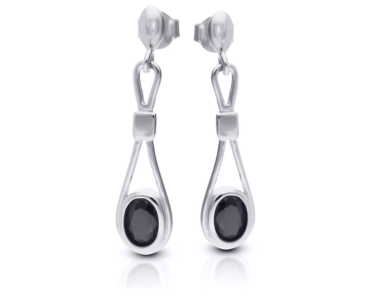  Kolczyki srebrne wiszące z czarnym kamieniem