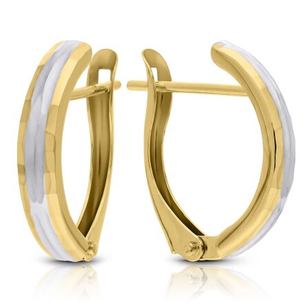 Kolczyki złote 585 dwukolorowe z białą linią