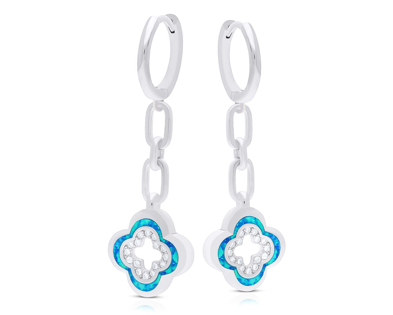 Kolczyki srebrne wiszące opal koniczyny pr.925