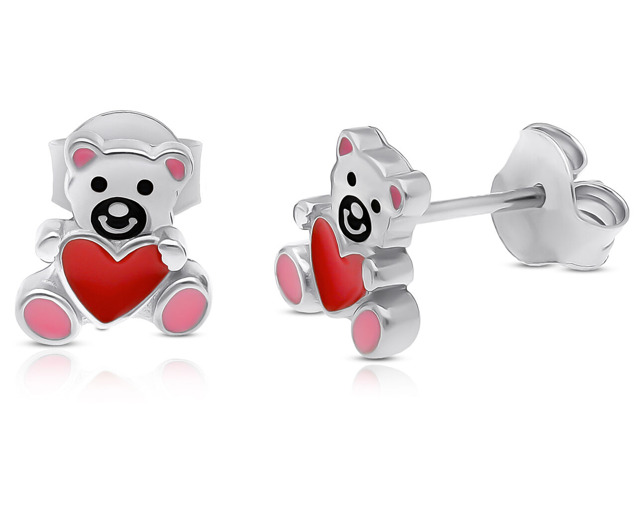 Kolczyki srebrne dla dziecka misie z serduszkiem