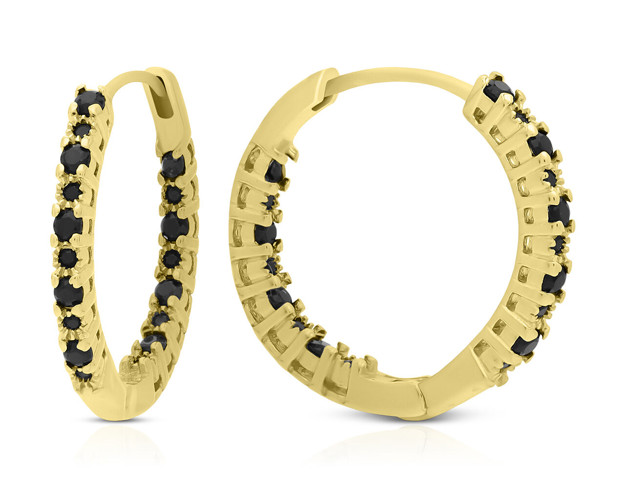 Kolczyki koła srebrne pozłacane czarne cyrkonie