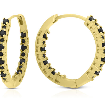 Kolczyki koła srebrne pozłacane czarne cyrkonie