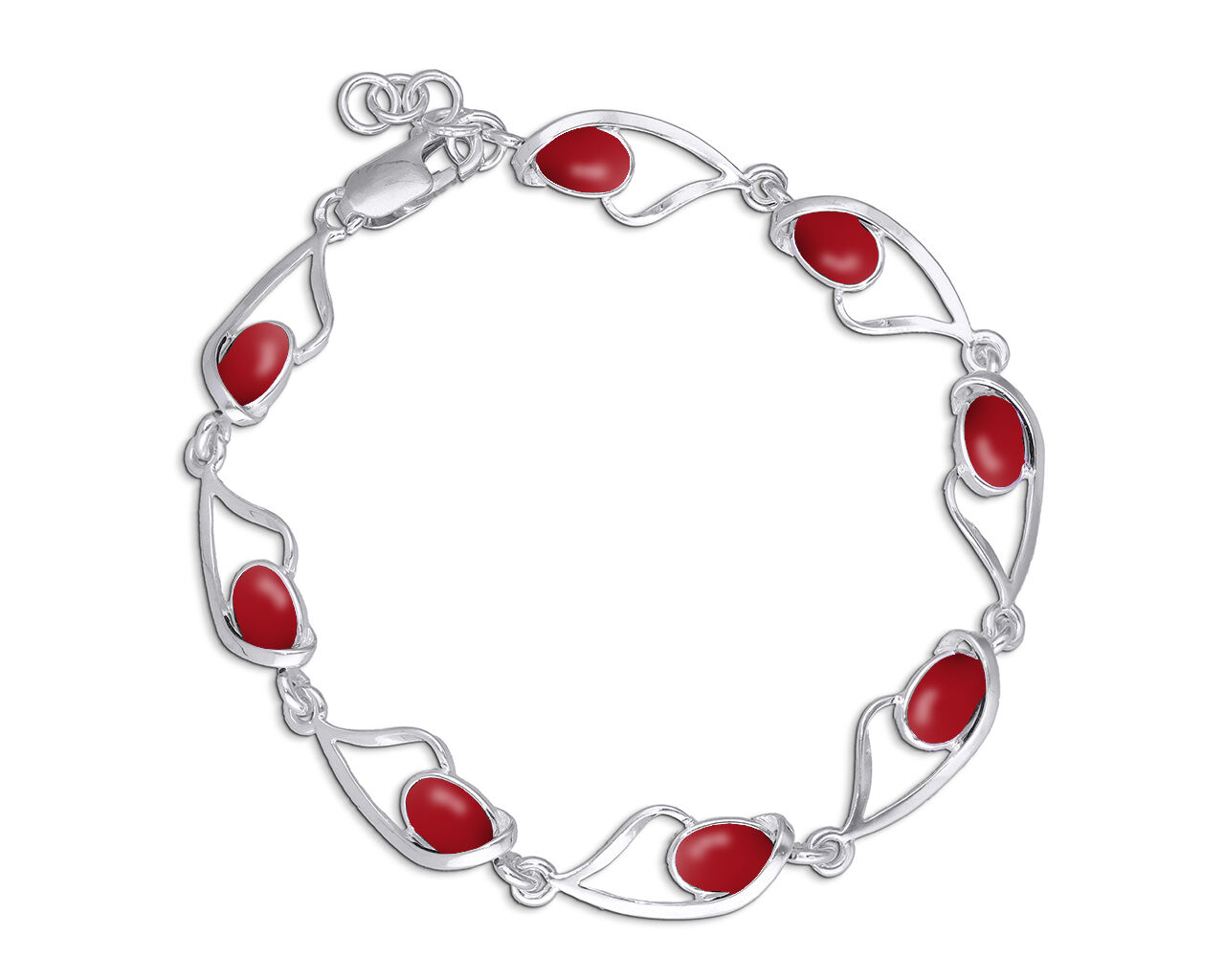 Bransoletka srebrna damska z czerwonym koralem