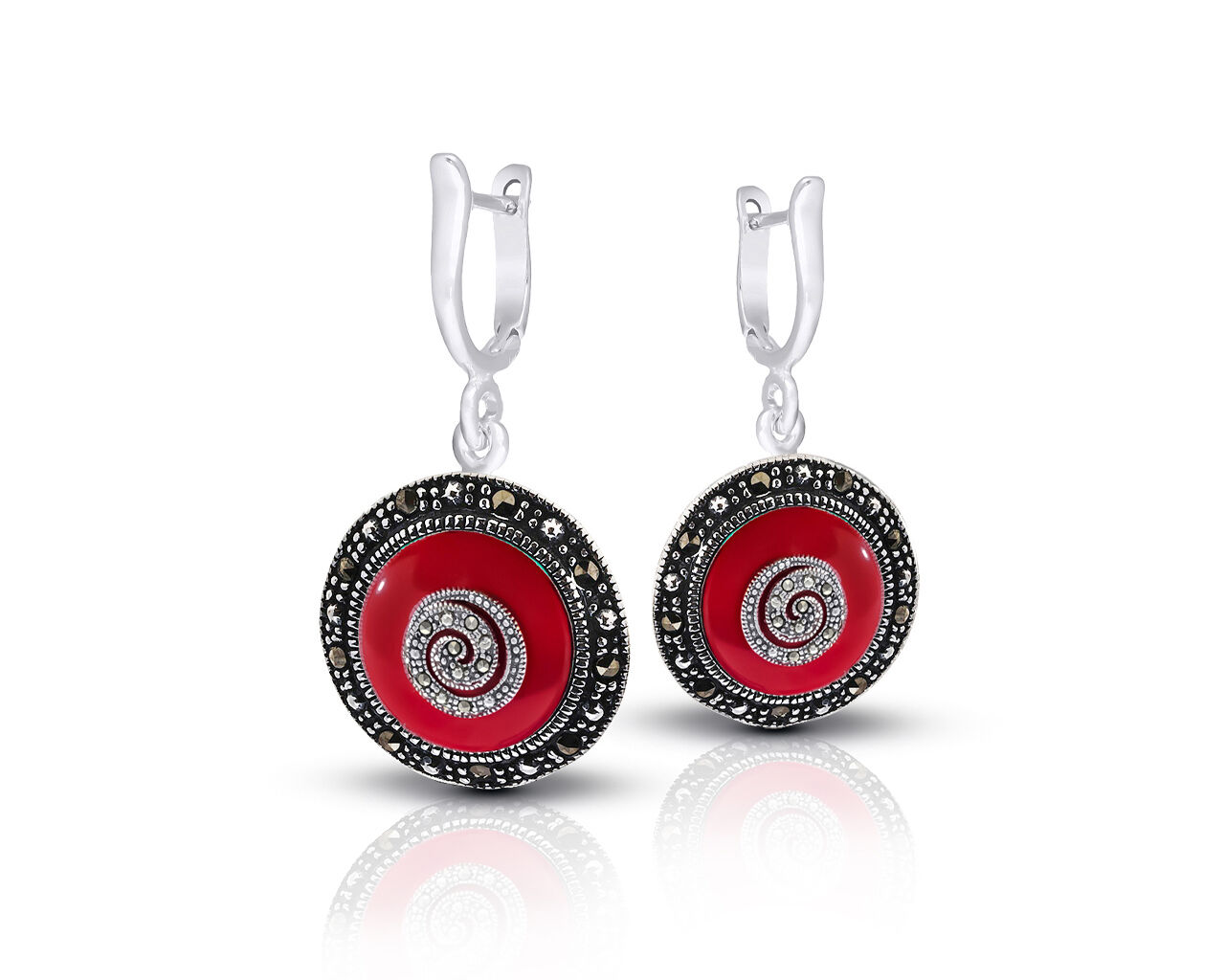 Kolczyki srebrne z koralem i markazytami