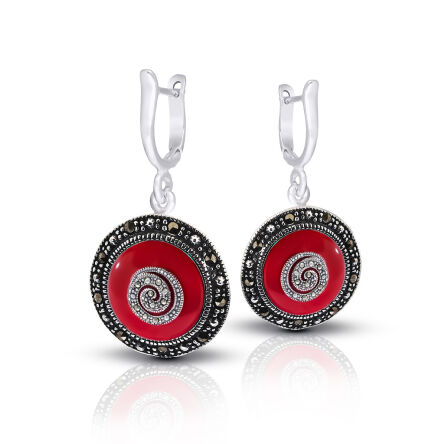 Kolczyki srebrne z koralem i markazytami