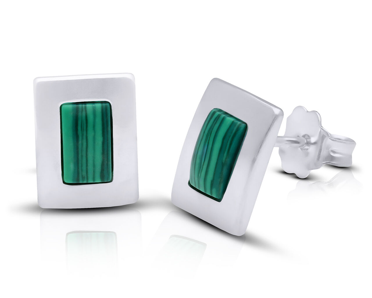 Kolczyki srebrne sztyfty z zielonym malachitem