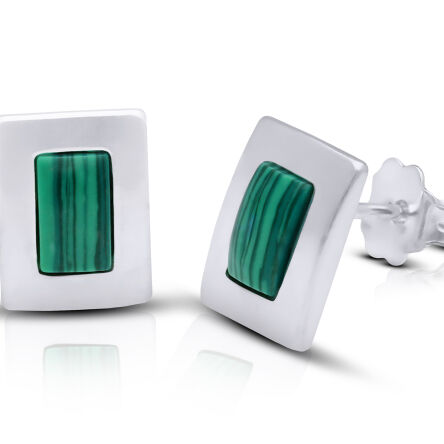 Kolczyki srebrne sztyfty z zielonym malachitem